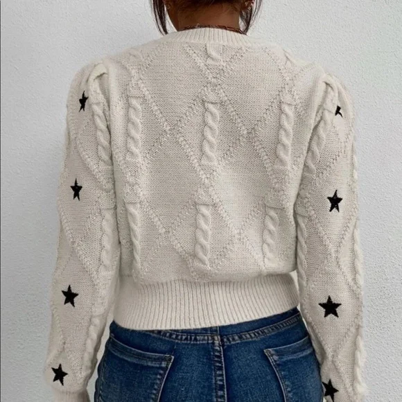Star sweater cable knit womens cream white top long sleeve - Picture 6 of 6